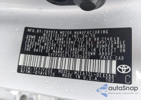 2020 Toyota Corolla Se from USA, damaged, VIN 5YFP4RCE1LP005667